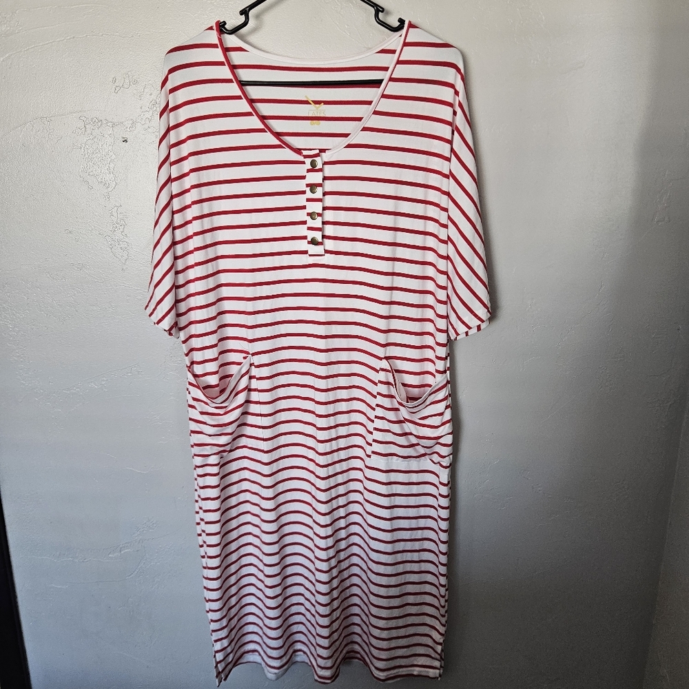 Lates by Kate NWOT Women's S/M Red and White Striped Sleep Dress with Pockets